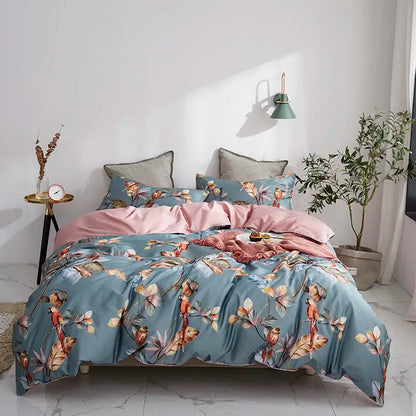 Luxury Egyptian Cotton Bedding Set - Flamingo & Leaf