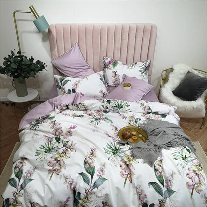 Luxury Egyptian Cotton Bedding Set: Flamingo Leaf