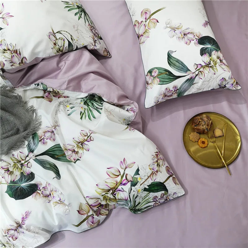 Luxury Egyptian Cotton Bedding Set - Flamingo Leaf Pattern