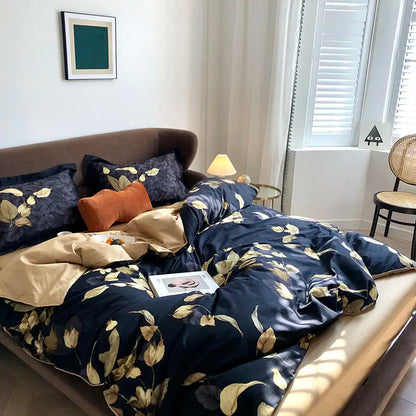 Luxury Egyptian Cotton Bedding Set - Flamingo Leaf Pattern