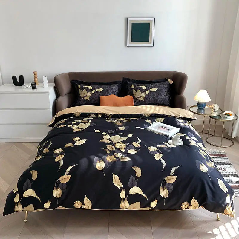 Luxury Egyptian Cotton Bedding Set - Flamingo Leaf Print