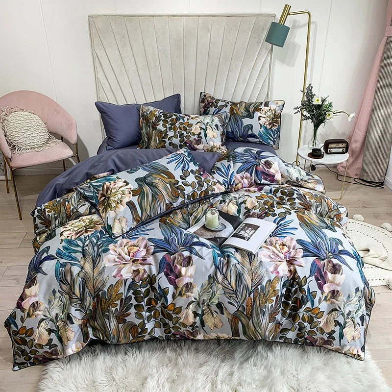 Luxury Egyptian Cotton Bedding Set - Flamingo Leaf Theme