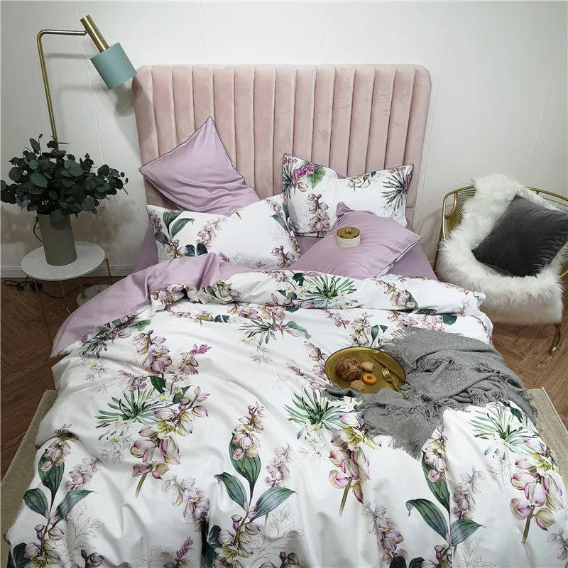 Luxury Egyptian Cotton Flamingo Leaf Bedding Set