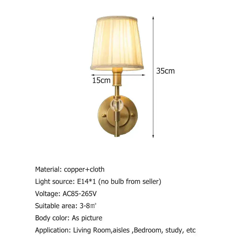 Luxury european brass copper wall lamp featuring a brass-finished sconce with cream pleated fabric shade decorbites copper wall