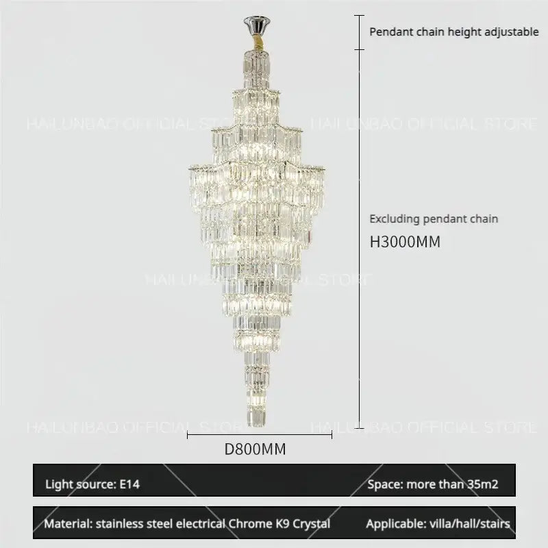Luxury european crystal staircase chandelier with chrome finish and cascading k9 crystals for villa living room decorbites crystal staircase