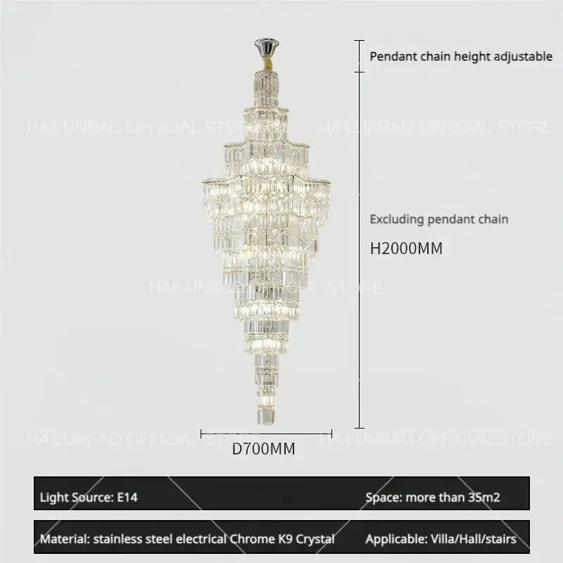 Luxury european crystal staircase chandelier with cascading k9 crystals and chrome frame for villa living room decorbites crystal staircase