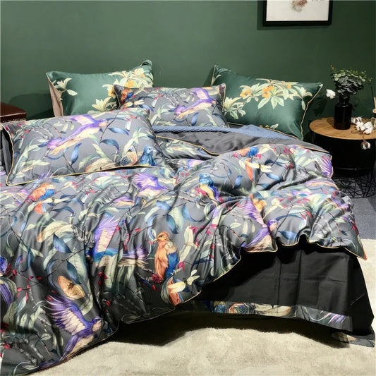 Luxury Flamingo Leaf Bedding Set - Queen or King Size - Queen size 6pcs / Color 5 / CHINA|Flat sheet style