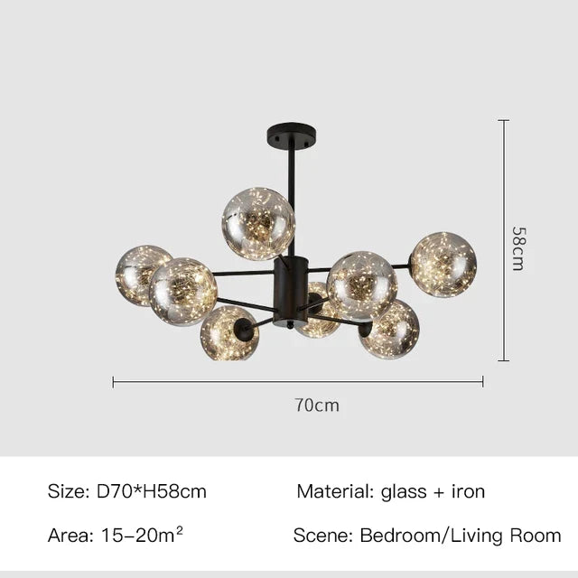 Luxury Glass Ball Nordic Chandeliers - Dimmable - Black - 8 heads / Transparent glass / Cool white no remote