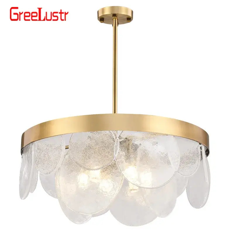 Gold-finished luxury glass copper led pendant light with frosted shell-like shades for dining room illumination