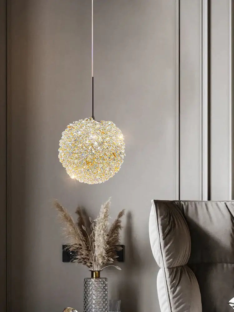 Luxury gold and amber crystal ball pendant light with sparkling decorbites crystal ball design for bedroom lighting
