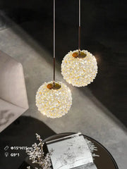 Two luxury gold and amber crystal ball pendant lights with sparkling decorbites crystal ball fixtures for bedroom lighting