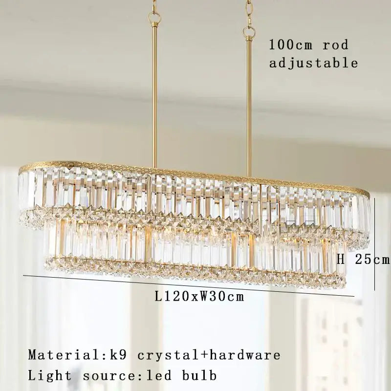 Elegant oval decorbites crystal round pendant light with gold-toned frame and clear k9 crystal prisms for living room decor