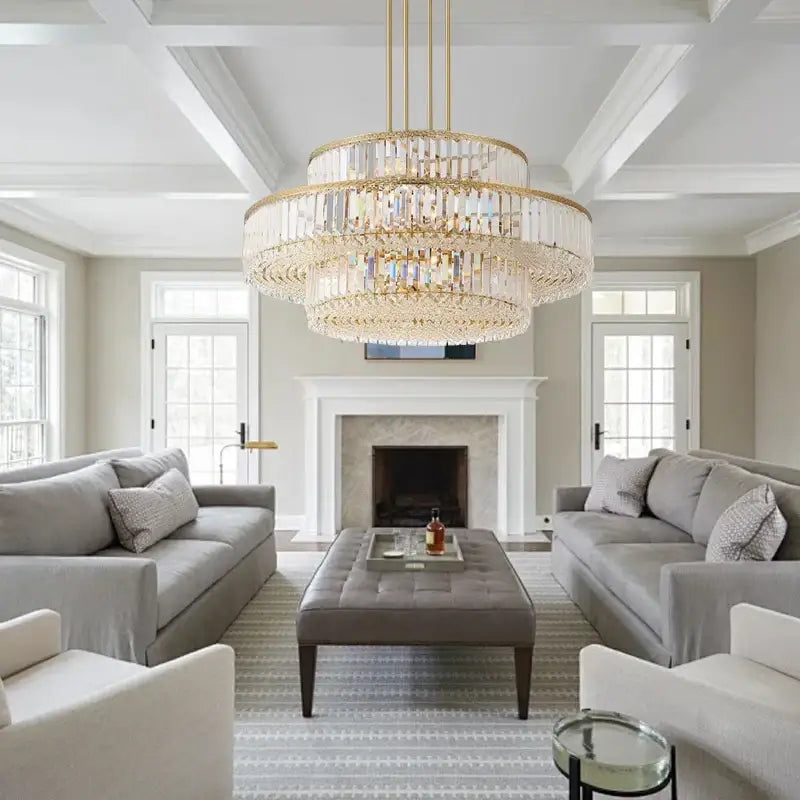 Luxury gold and amber crystal round pendant lights featuring multi-tiered decorbites crystal round design for living room decor