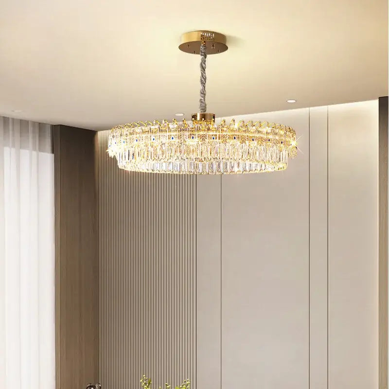 Luxury gold and blue crystal ceiling chandelier with cascading crystal prisms and twisted rope pendant by decorbites crystal ceiling