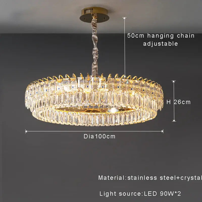Luxury gold and blue crystal decorbites crystal ceiling chandelier with clear prisms and adjustable hanging chain for dining rooms
