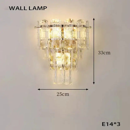 Elegant decorbites crystal ceiling wall lamp with tiered faceted glass and polished brass frame for luxury dining decor