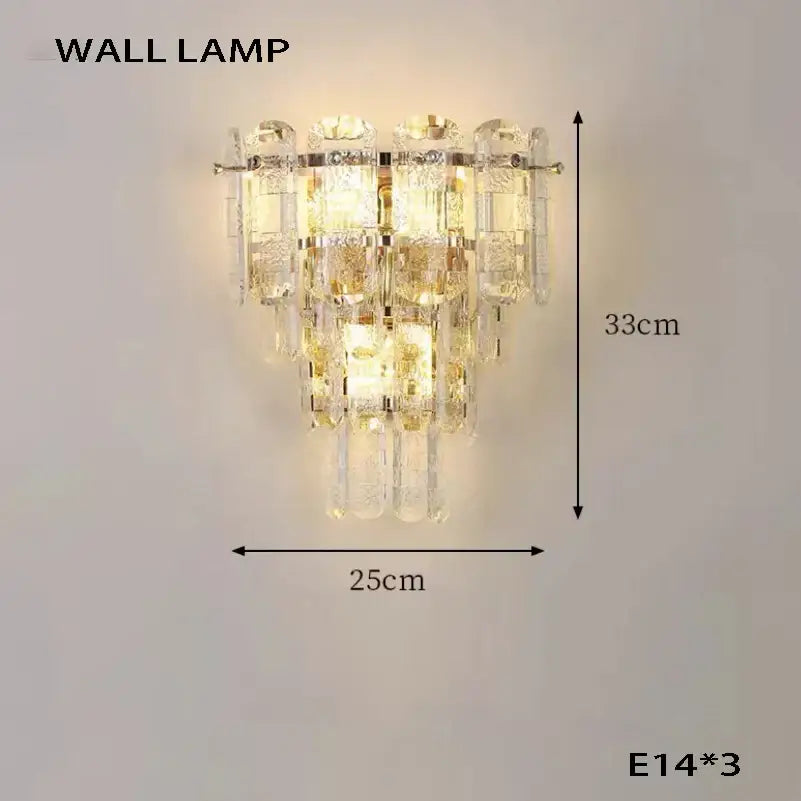 Elegant decorbites crystal ceiling wall lamp with tiered faceted glass and polished brass frame for luxury dining decor