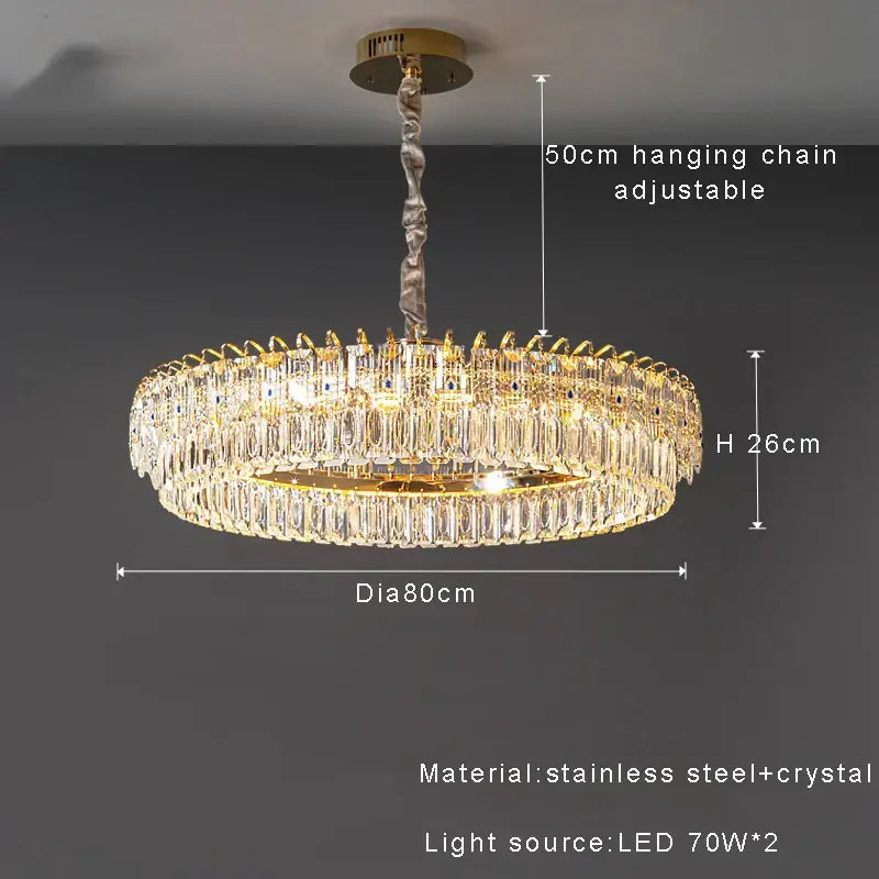 Luxury gold and blue crystal ceiling chandelier with gold-toned tiers and stainless steel chain for decorbites crystal ceiling decor