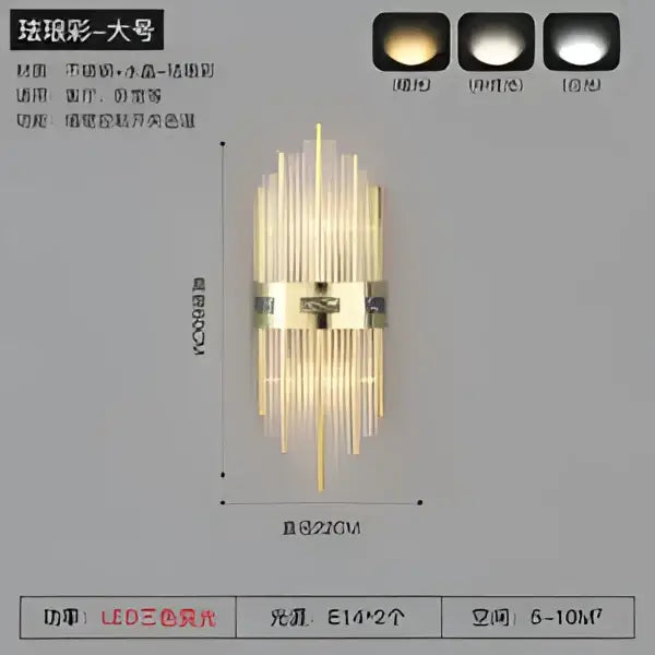 Luxury gold and blue crystal led wall lamp with cascading clear glass prisms and brass frame for dining room decorbites crystal led