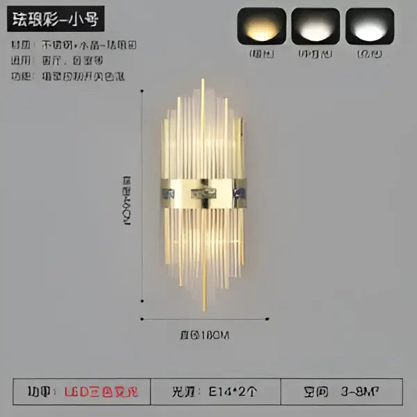Luxury gold and blue crystal led wall lamp featuring sleek gold-toned design with glass rods for modern decorbites crystal led decor
