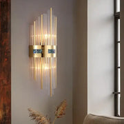 Luxury gold and blue decorbites crystal led wall lamp with vertical glass rods for elegant dining room decorbites crystal led use