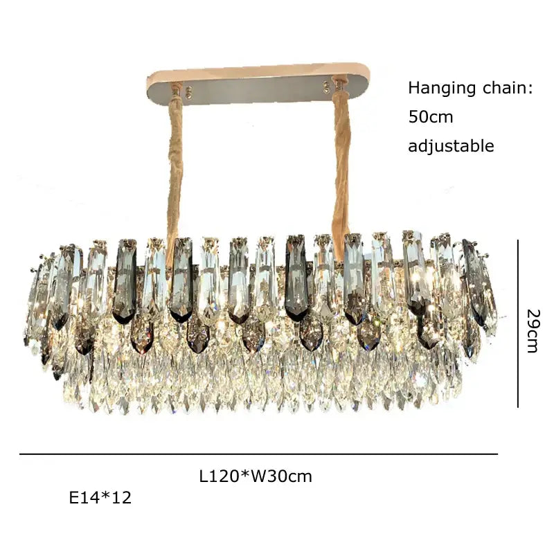 Elegant oval crystal modern pendant light with clear and smoky teardrops on rose gold frame for dining room decorbites crystal modern