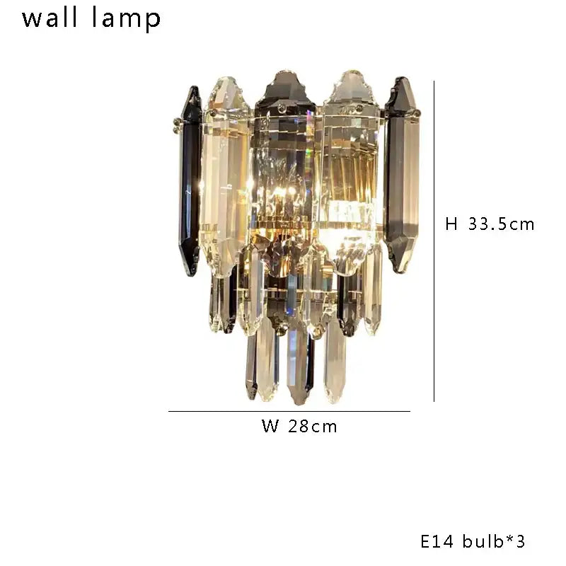 Elegant gold and bronze decorbites crystal modern pendant light featuring cascading clear and dark faceted crystals with three e14 bulbs for dining room decor