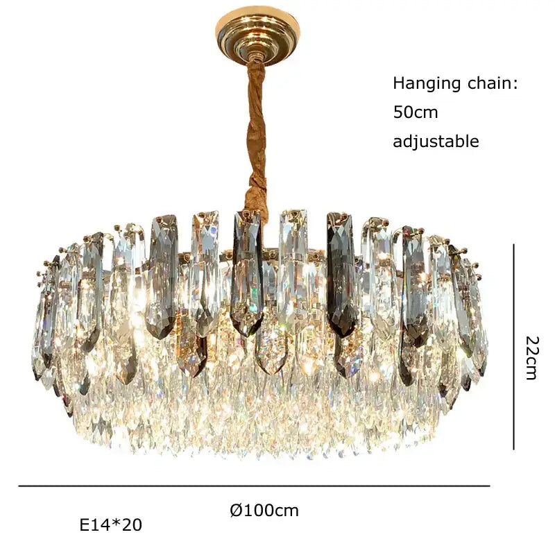 Luxury gold and bronze crystal modern pendant light with cascading clear and dark gray crystals for dining room decorbites crystal modern