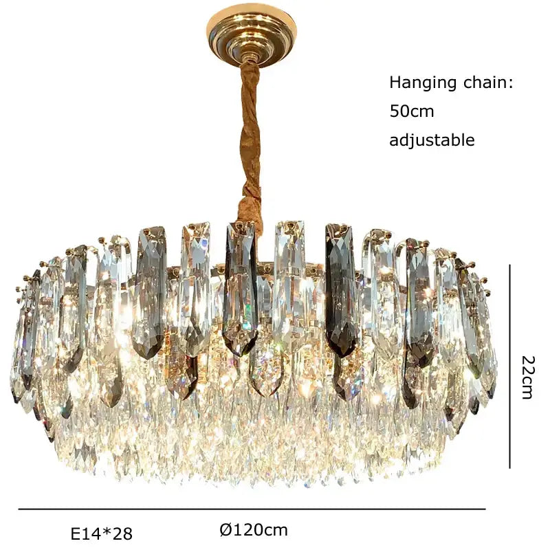 Luxury gold and bronze crystal modern pendant light with clear and dark gray facets for dining room decorbites crystal modern