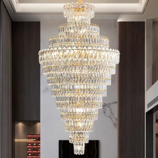 Luxury gold and clear crystal chandelier with cascading faceted crystals for living room staircase decorbites crystal chandelier