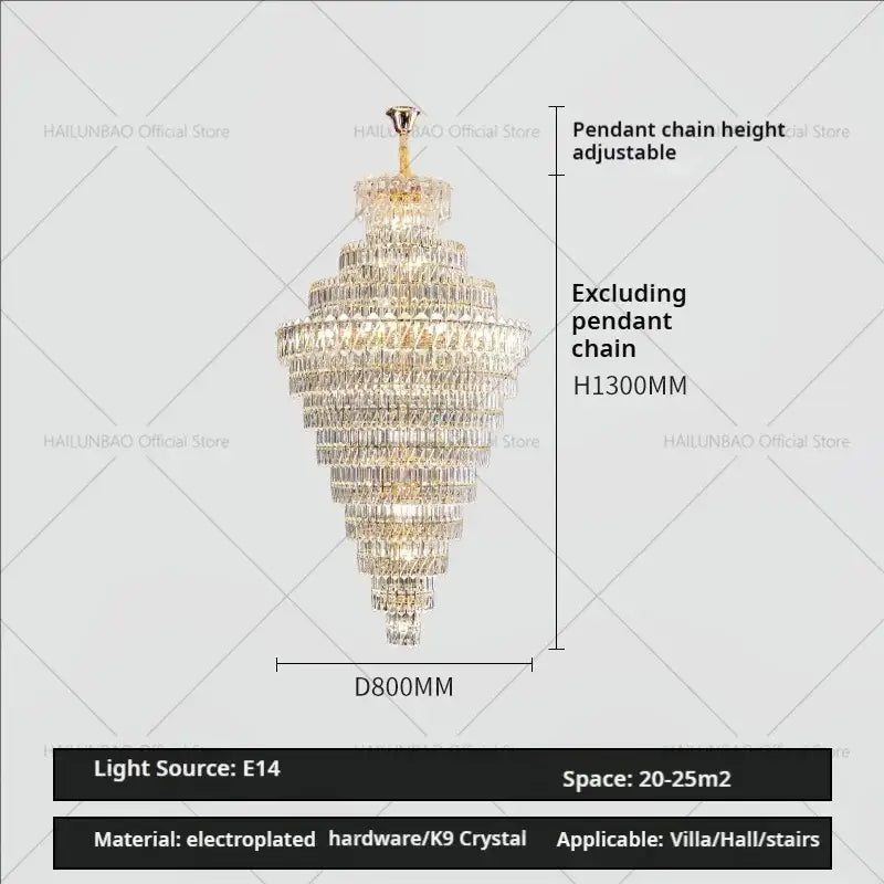Luxury gold and clear crystal chandelier with k9 crystals and electroplated frame for living room staircase decorbites crystal chandelier