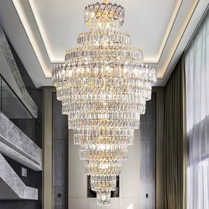 Luxury gold and clear crystal chandelier with cascading faceted crystals for living room staircase decorbites crystal chandelier