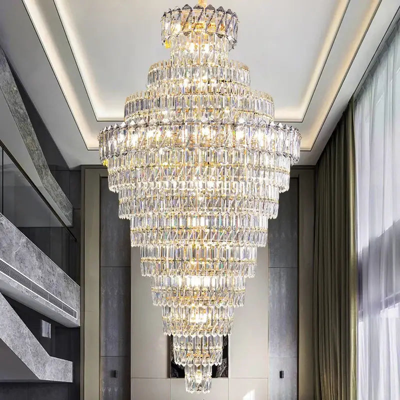 Luxury gold and clear crystal chandelier with cascading faceted crystals for living room staircase decorbites crystal chandelier