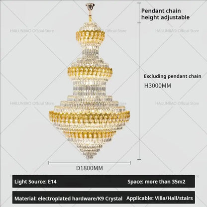 Luxury gold and clear crystal decorbites deluxe crystal chandelier with electroplated hardware for living room lighting