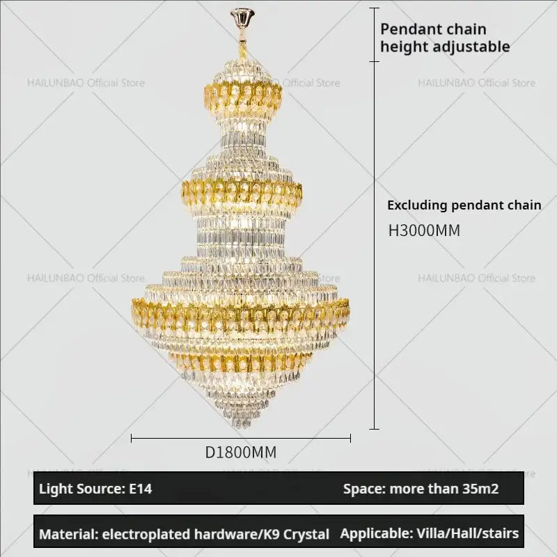 Luxury gold and clear crystal decorbites deluxe crystal chandelier with electroplated hardware for living room lighting