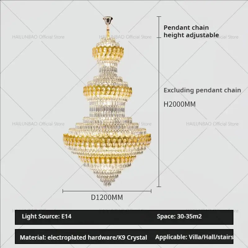 Luxury gold and clear crystal deluxe crystal chandelier with electroplated hardware and k9 crystal for living room decorbites deluxe