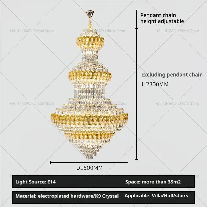 Luxury gold and clear crystal chandelier with multi-tier electroplated hardware and k9 crystal by decorbites deluxe