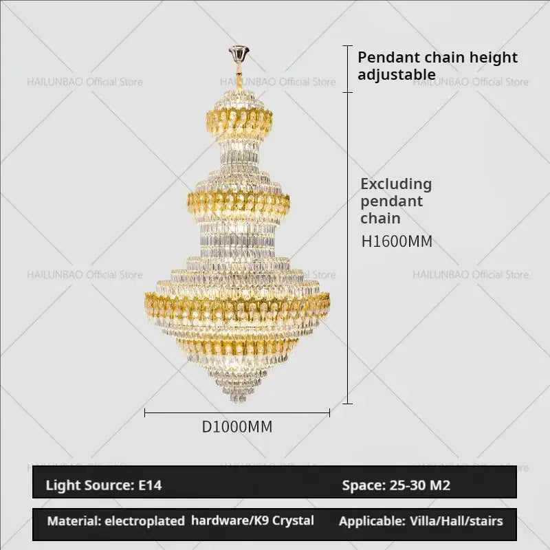 Luxury gold and clear crystal chandelier with electroplated hardware for living room decorbites deluxe crystal design