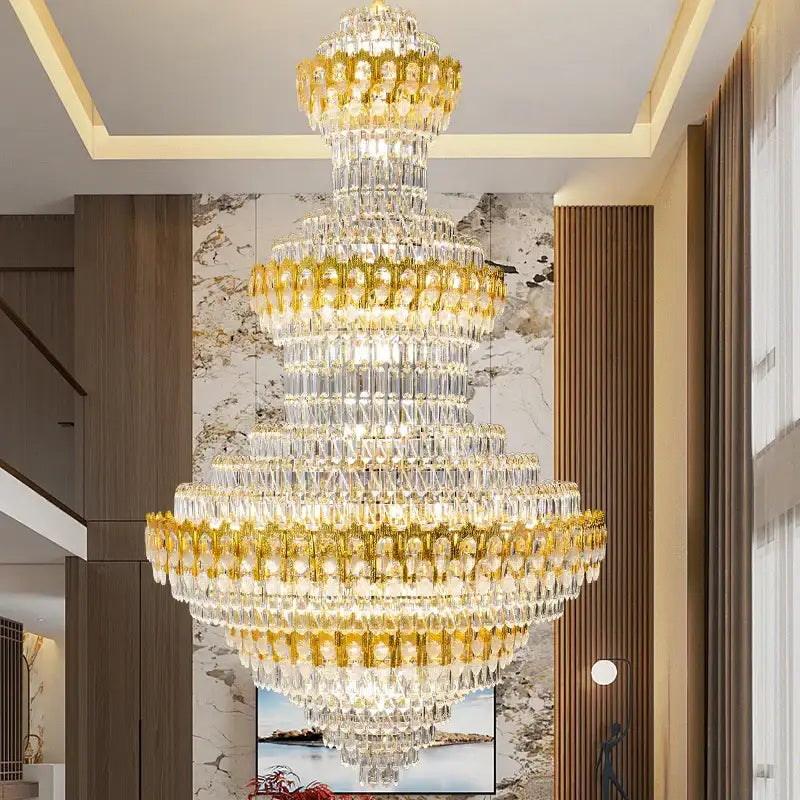 Luxury gold and clear crystal deluxe crystal chandelier with multi-tiered concentric circles for living room decorbites deluxe