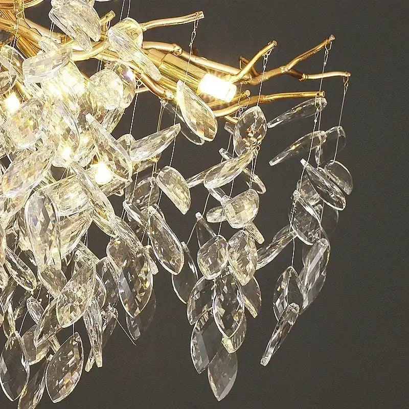 Luxury gold branch crystal pendant chandelier with clear faceted crystal leaves by decorbites crystal pendant for dining room decor