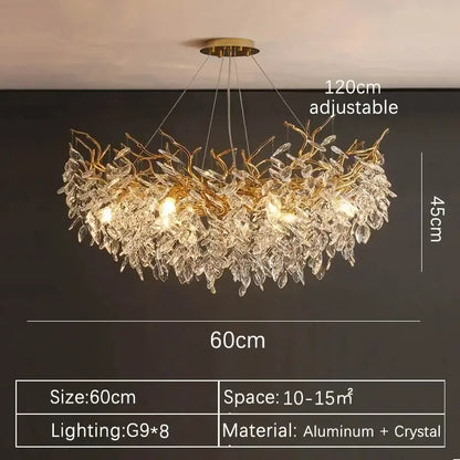 Luxury gold branch crystal pendant chandelier with intricate aluminum and crystal leaf design for dining room decorbites crystal pendant
