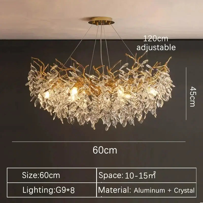 Luxury gold branch crystal pendant chandelier with intricate aluminum and crystal leaf design for dining room decorbites crystal pendant
