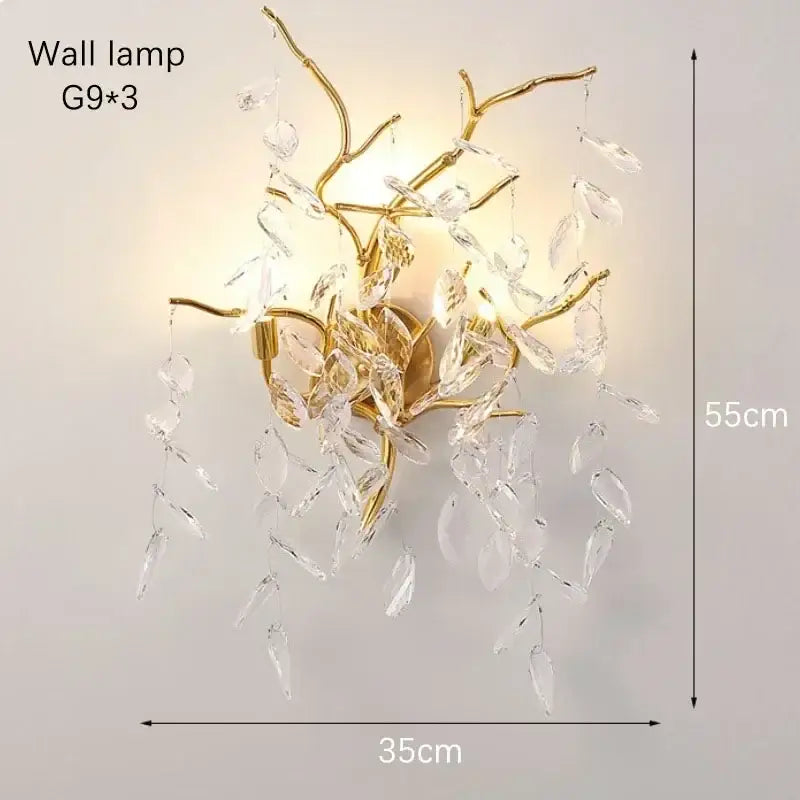 Luxury gold branch crystal pendant chandelier featuring gold-toned branches with clear crystal leaves for decorbites crystal pendant lighting
