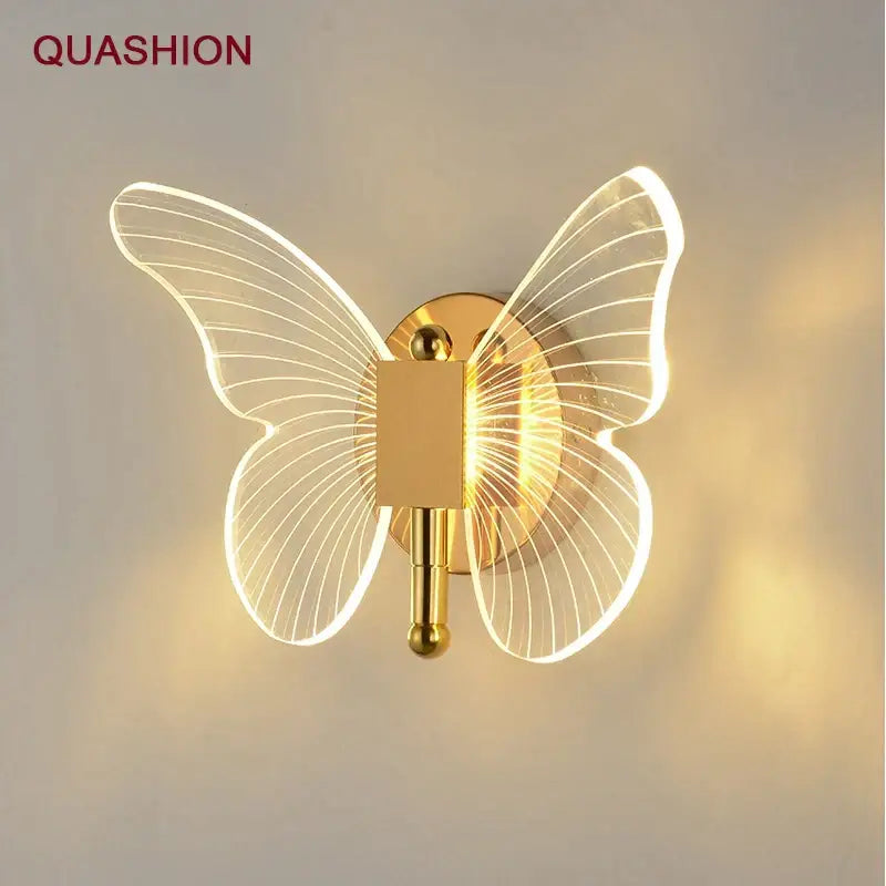 Luxury gold butterfly copper wall lamp with translucent wings illuminated by internal led lighting for bedroom decorbites butterfly copper wall sconce