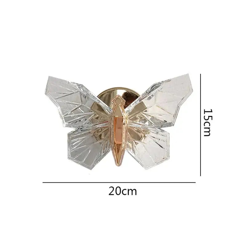 Clear faceted crystal butterfly pin with gold metallic body and accent for luxury gold butterfly wall lamp lighting