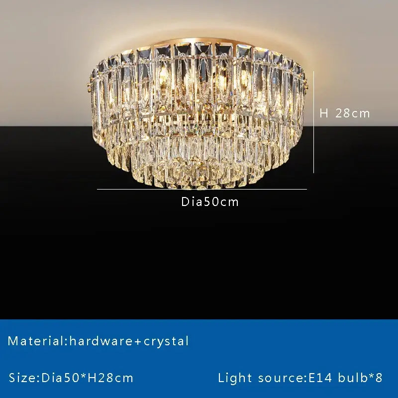 Luxury gold and clear crystal round ceiling lamp with faceted crystals and gold-toned frame for elegant decorbites crystal round ceiling decor