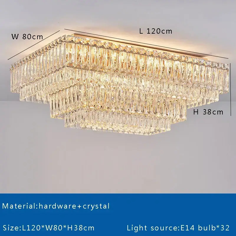 Luxury gold and clear crystal round ceiling lamp with rectangular multi-tier faceted crystals for dining room decorbites crystal round chandelier