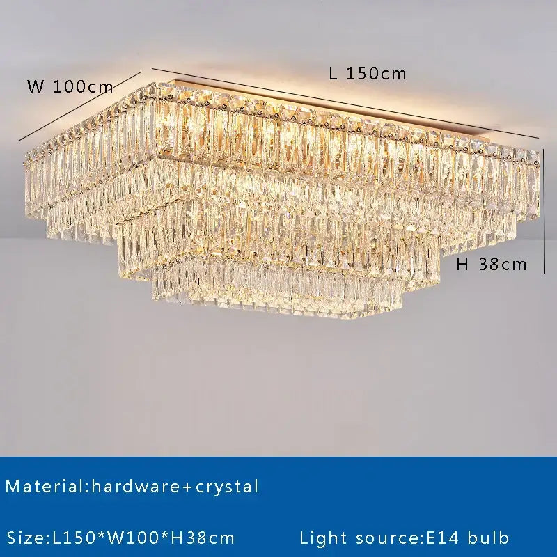 Luxury gold and clear crystal round ceiling lamp with a rectangular multi-tiered crystal round ceiling design decorbites crystal round