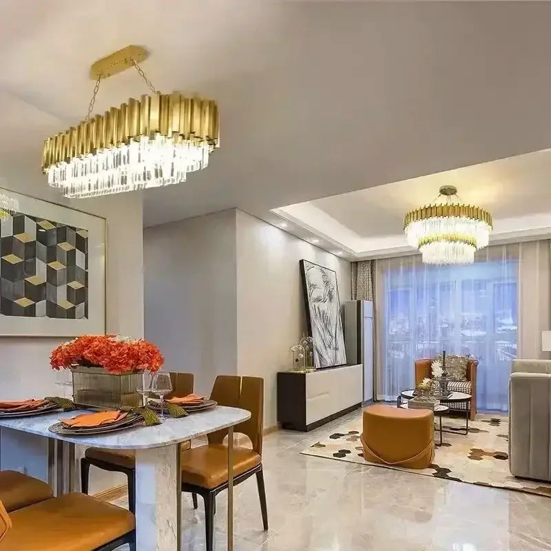 Luxury gold crystal art led ceiling chandelier with cascading crystal prisms for elegant living room decorbites crystal art