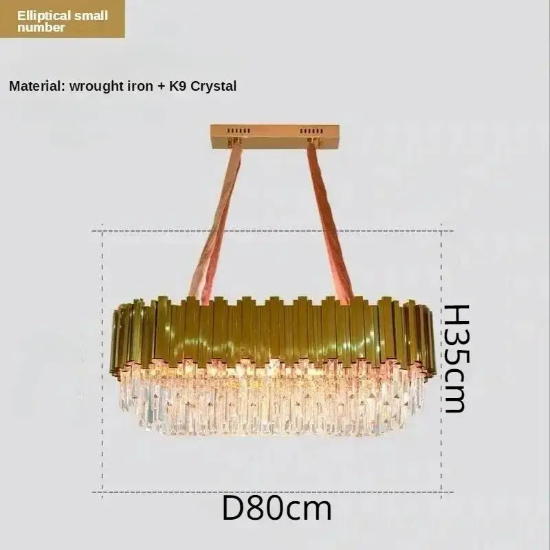 Luxury gold crystal art led ceiling chandelier with gold-toned wrought iron and cascading k9 crystal strands decorbites crystal art